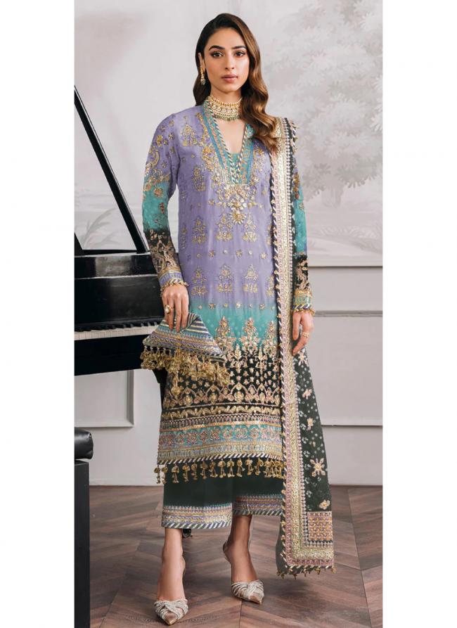 Georgette Purple Eid Wear Embroidery Work Pakistani Suit